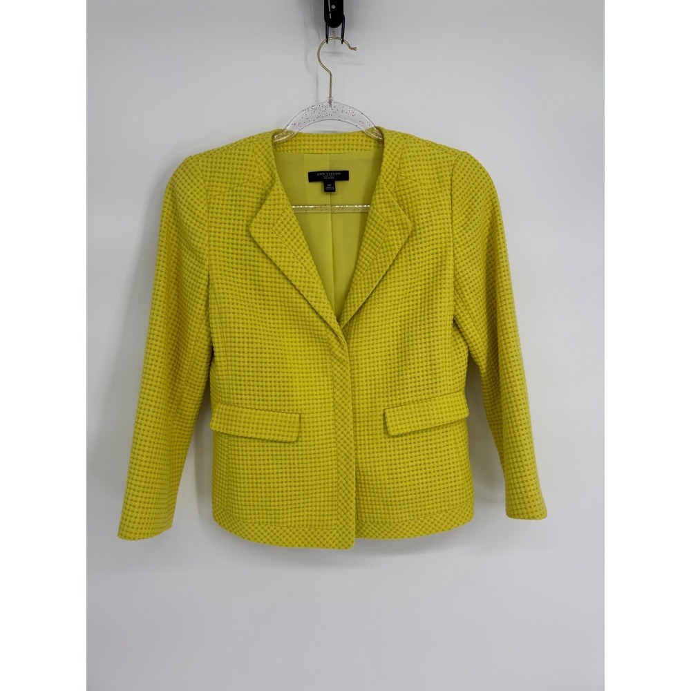 Ann Taylor Petite Chartreuse Yellow Waffle Weave Textured Snap Blazer Size 0P